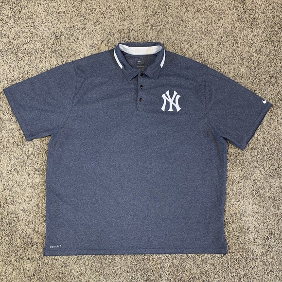 Nike New York Yankees Polo Shirt Mens XXL Gray Dri Fit MLB Performance Logo - Picture 1 of 12